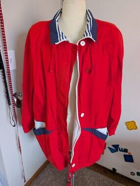 Red Women’s Lightweight Jacket with Striped Collar